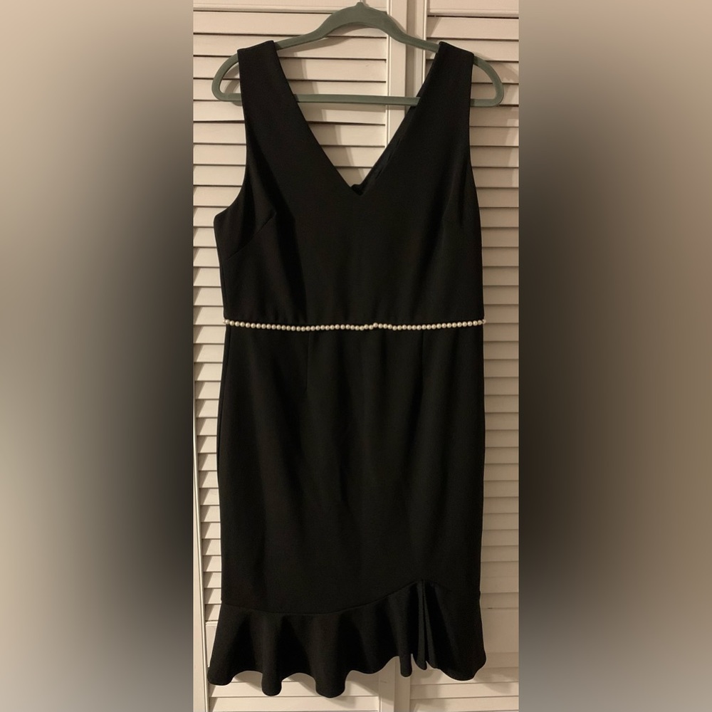 Betsy Johnson Faux Pearls Waist Black Dress